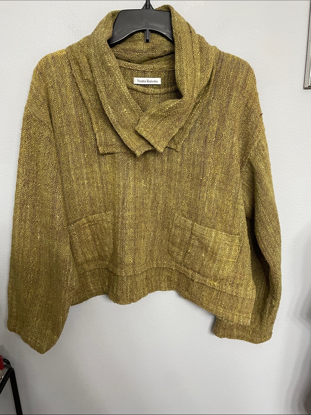 Yasuko Kurisaka Artisan Handwoven Cowl Neck Pullover Jacket Chartreuse Green OS